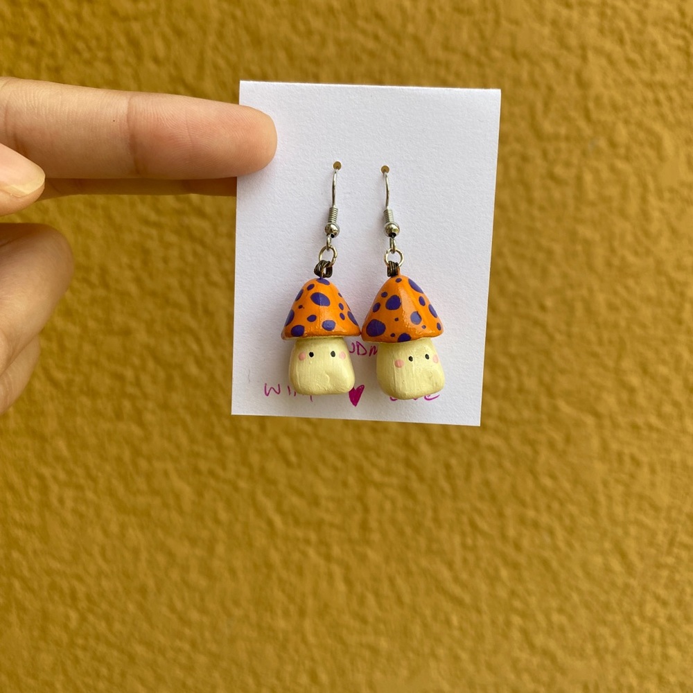 Handmade Mushroom Boi Earrings 🧡
